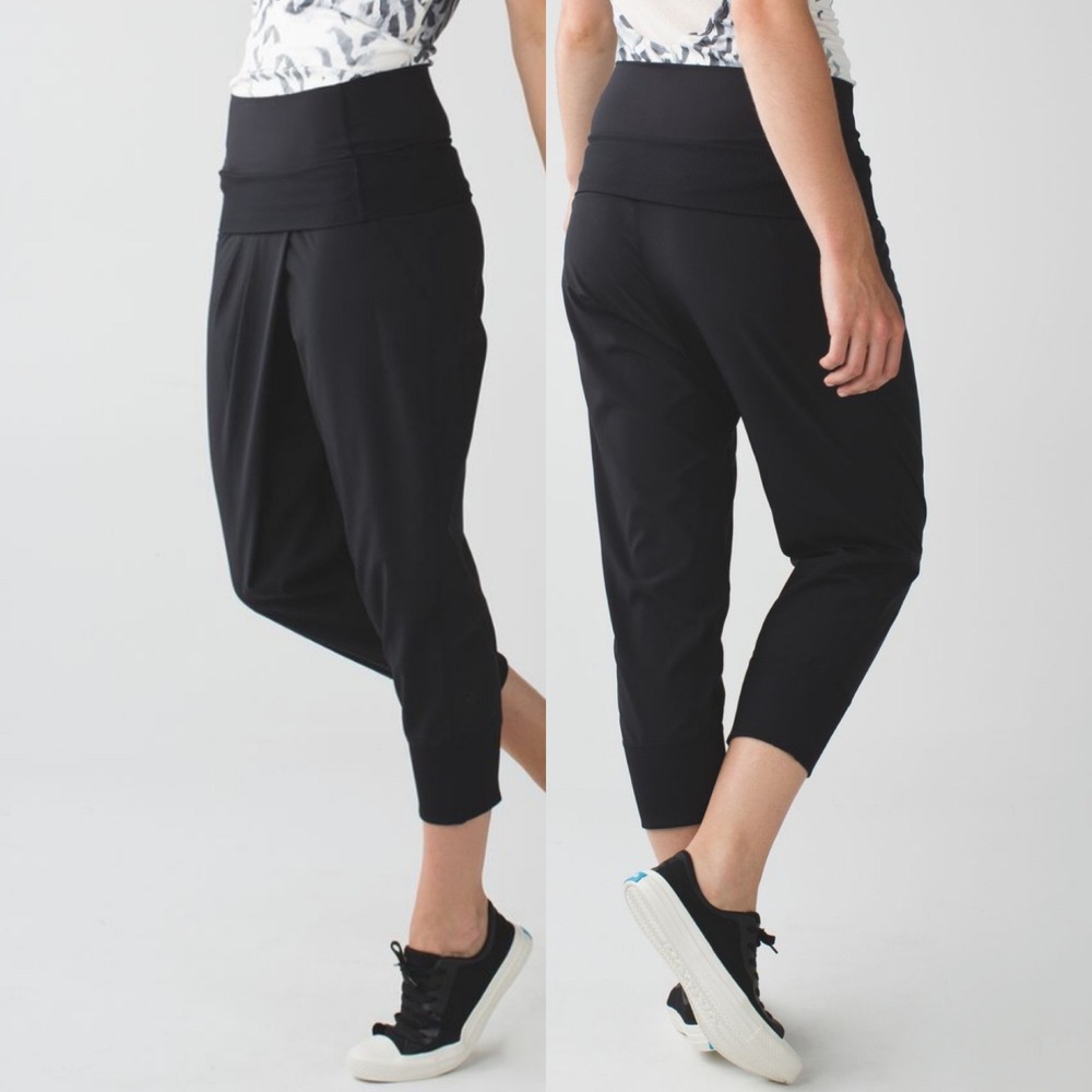 Rare Lululemon‎ Dance To Yoga Black Wrap Foldover Pants Womens Size 6 Minimalist